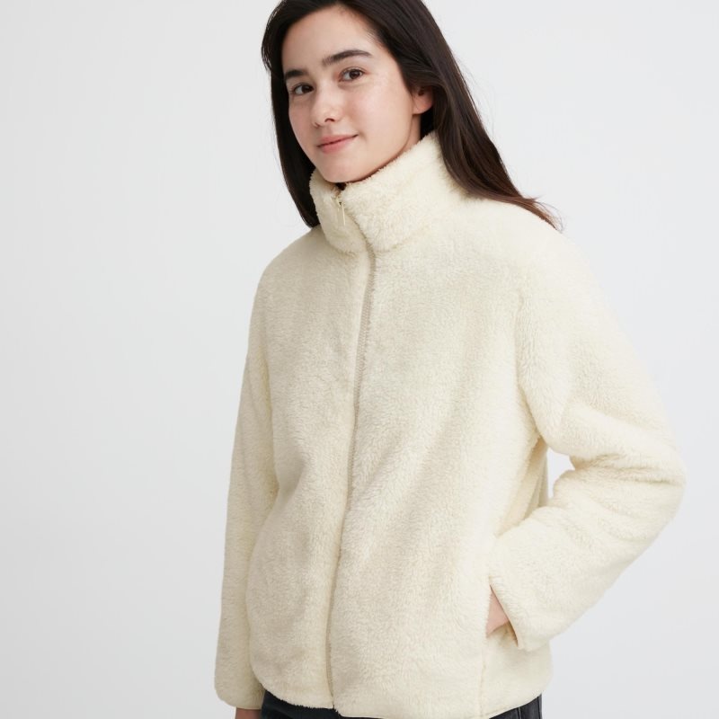 Beige Women Uniqlo Fluffy Yarn Fleece Full-zip Jackets | USA IWZHK-6140