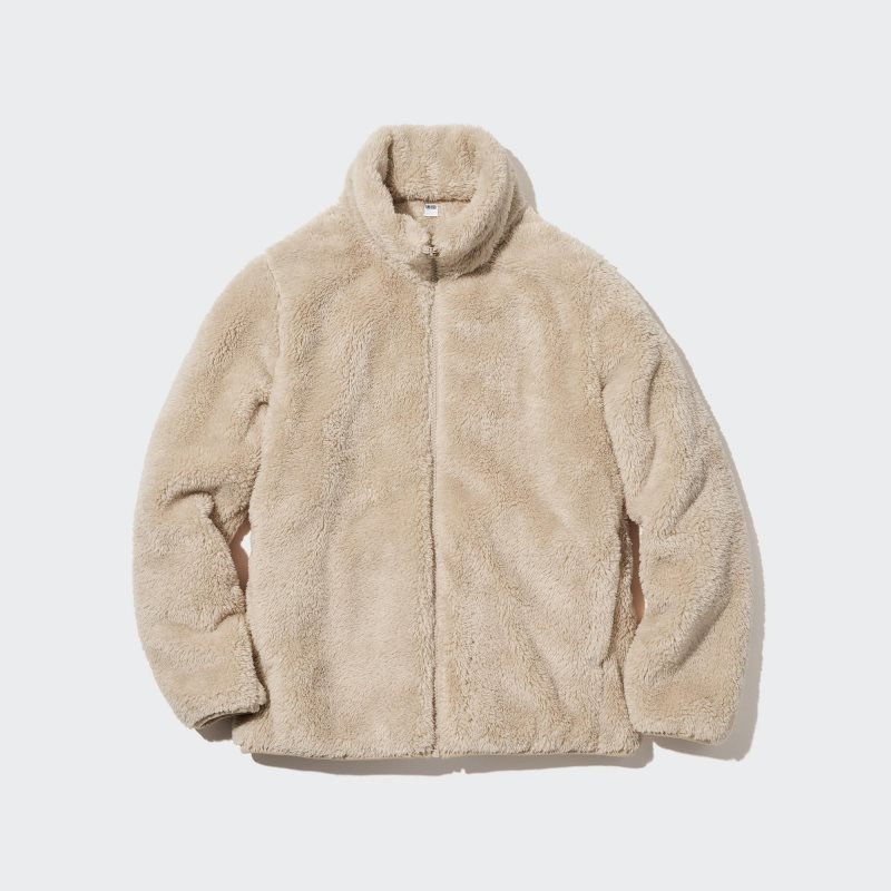 Beige Women Uniqlo Fluffy Yarn Fleece Full-zip Jackets | USA IWZHK-6140