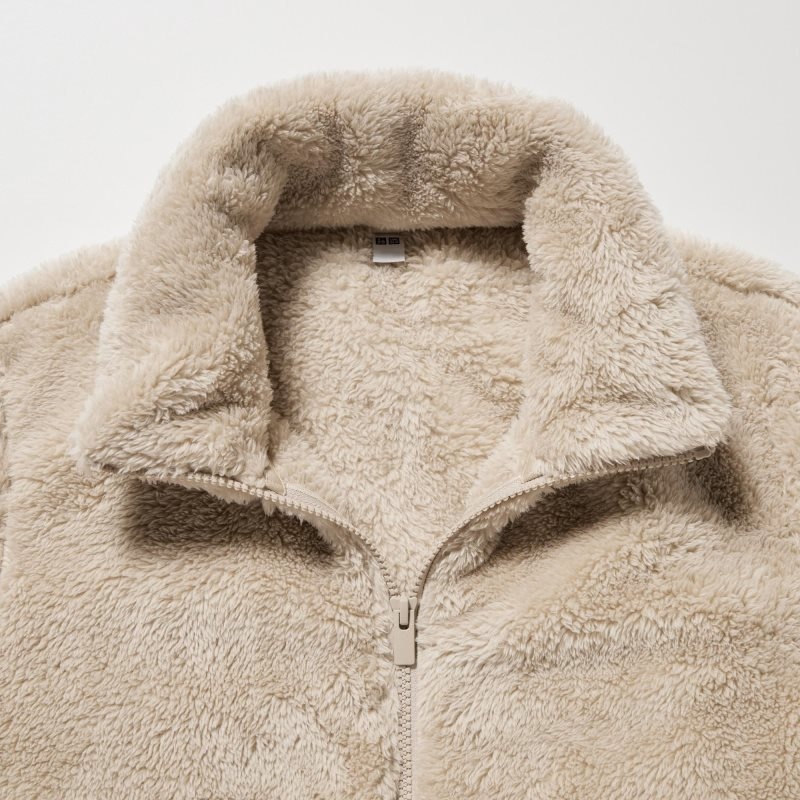 Beige Women Uniqlo Fluffy Yarn Fleece Full-zip Jackets | USA IWZHK-6140