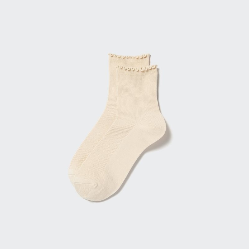 Beige Women Uniqlo Heattech Crew Mellow Socks | USA SWNED-1738