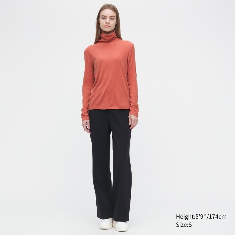 Beige Women Uniqlo Heattech Fleece Turtleneck Long-sleeve T Shirts | USA UYAJV-3506