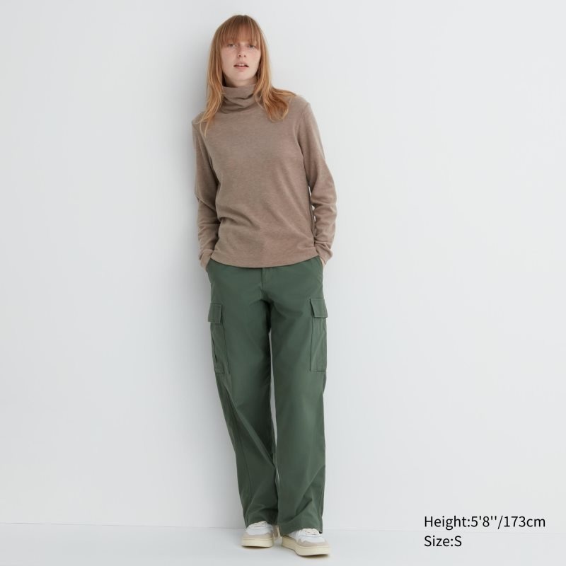 Beige Women Uniqlo Heattech Fleece Turtleneck Long-sleeve T Shirts | USA ZXBDF-5312