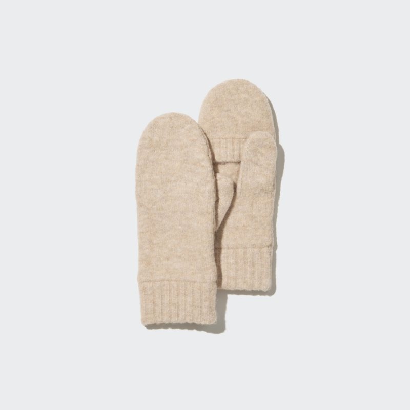 Beige Women Uniqlo Heattech Lining Souffle Yarn Mittens Gloves | USA OADSQ-5160