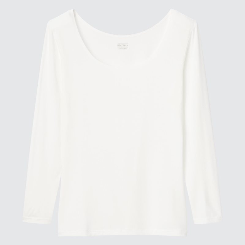 Beige Women Uniqlo Heattech Scoop Neck Long-sleeve T Shirts | USA LVRNA-4590