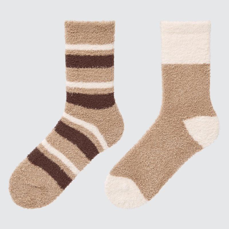 Beige Women Uniqlo Heattech Soft Fluffy (2 Pairs) Socks | USA XWMCV-2450