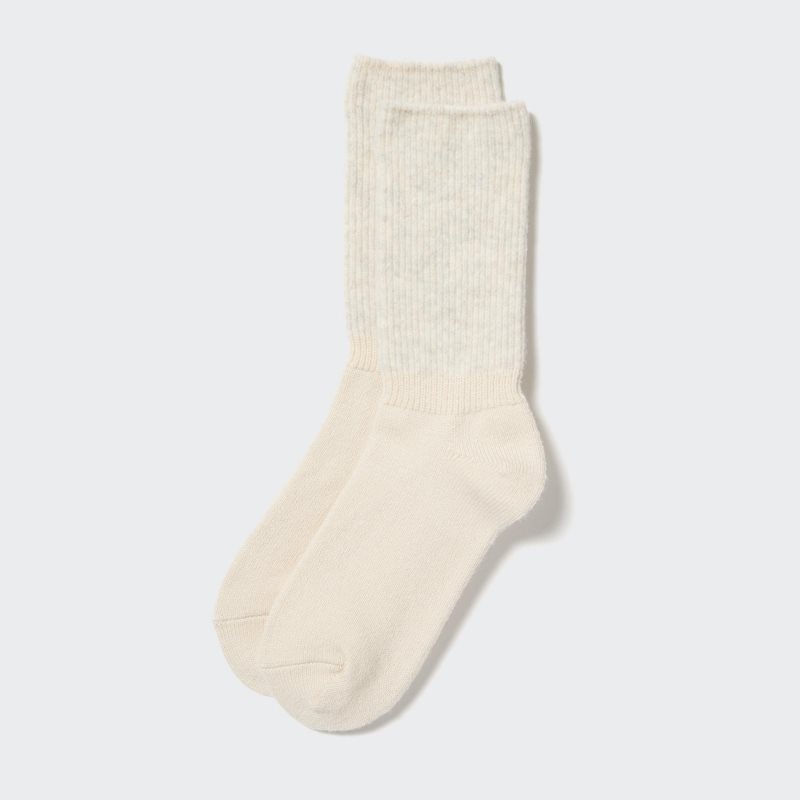 Beige Women Uniqlo Heattech Souffle Yarn Socks | USA ZUEAW-7831