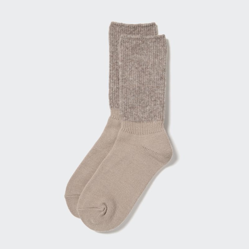 Beige Women Uniqlo Heattech Souffle Yarn Socks | USA EGNOW-9178