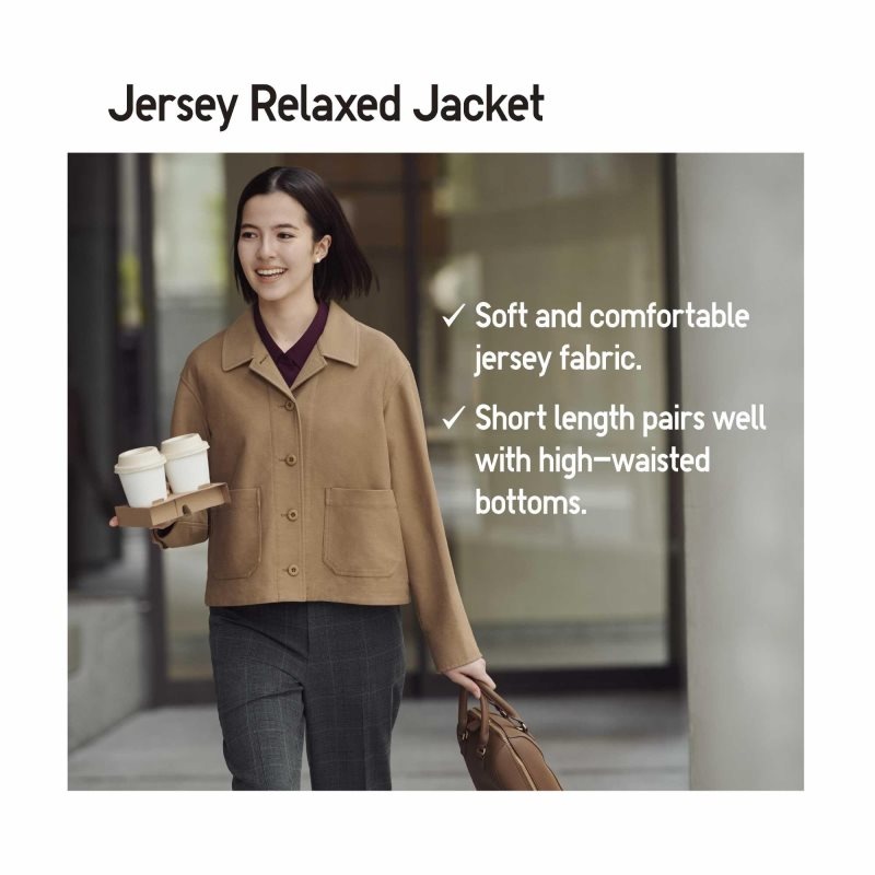 Beige Women Uniqlo Jersey Relaxed Jackets | USA IBFPA-3215