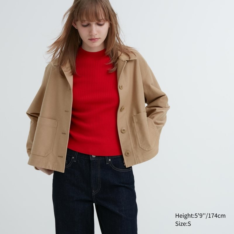 Beige Women Uniqlo Jersey Relaxed Jackets | USA IBFPA-3215