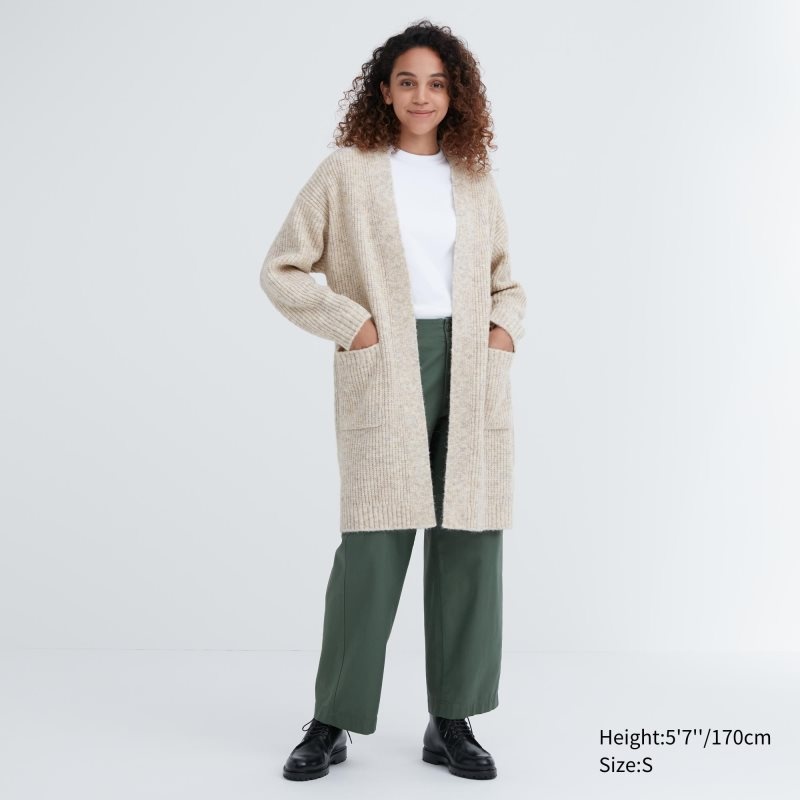 Beige Women Uniqlo Knitted Long Coats | USA CVYAX-8974