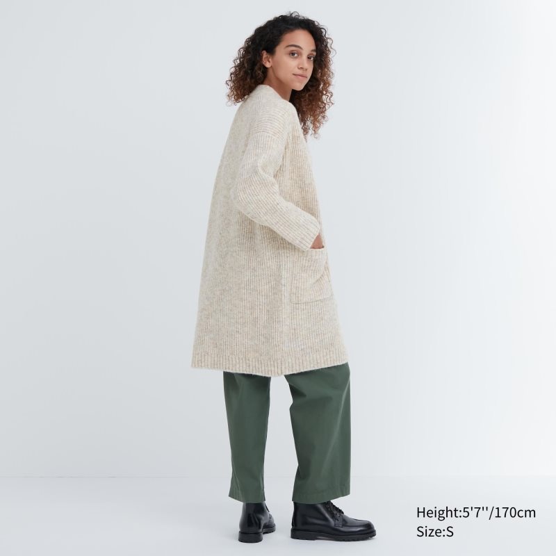 Beige Women Uniqlo Knitted Long Coats | USA CVYAX-8974