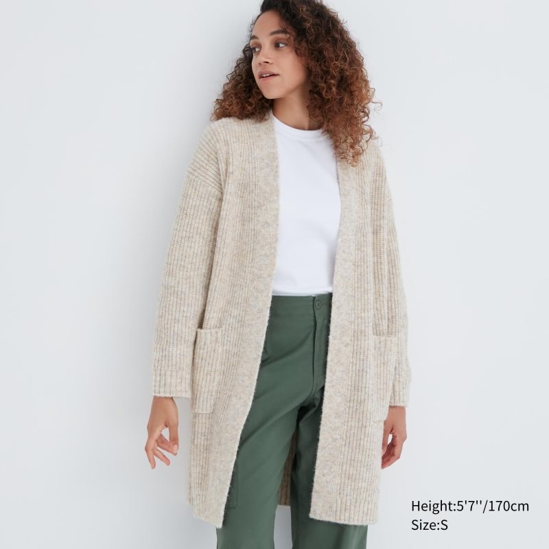 Beige Women Uniqlo Knitted Long Coats | USA CVYAX-8974