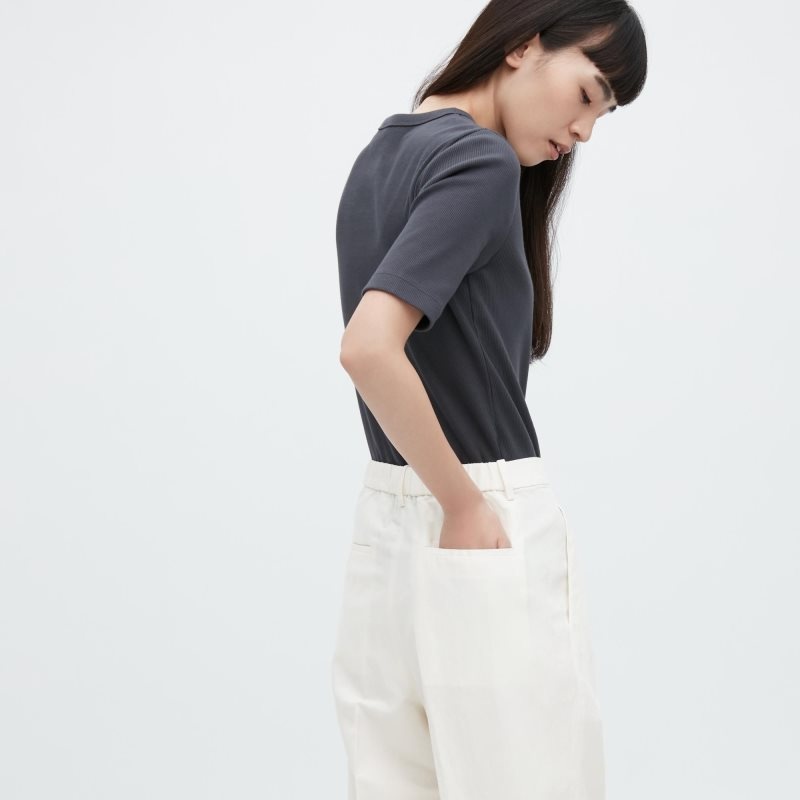 Beige Women Uniqlo Linen Blend Tucked Wide Pants | USA RTBQH-8927