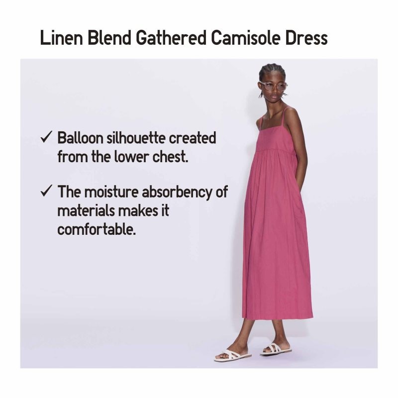 Beige Women Uniqlo Linen-blend Gathered Camisole Dress | USA KZTHM-5970