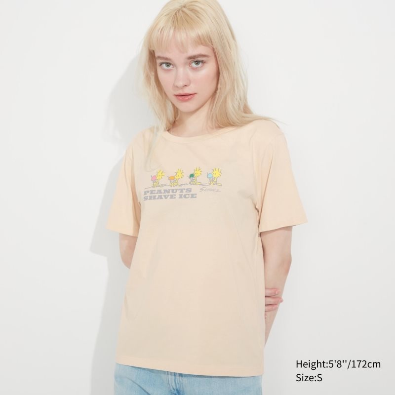 Beige Women Uniqlo Peanuts Hawaii Ut (Short-sleeve Graphic) T Shirts | USA ZBRNM-3748