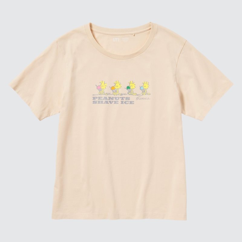 Beige Women Uniqlo Peanuts Hawaii Ut (Short-sleeve Graphic) T Shirts | USA ZBRNM-3748