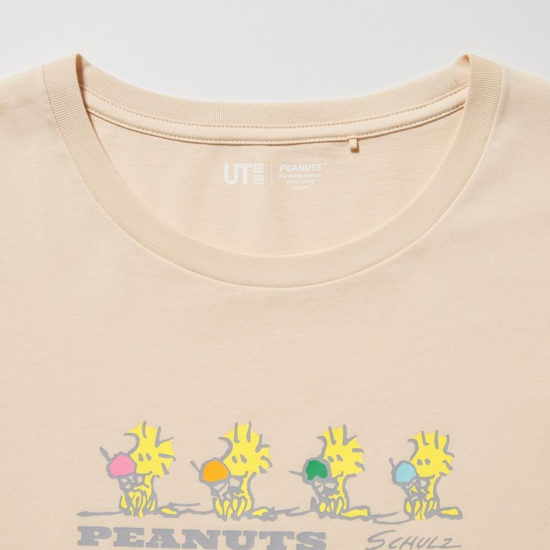 Beige Women Uniqlo Peanuts Hawaii Ut (Short-sleeve Graphic) T Shirts | USA ZBRNM-3748