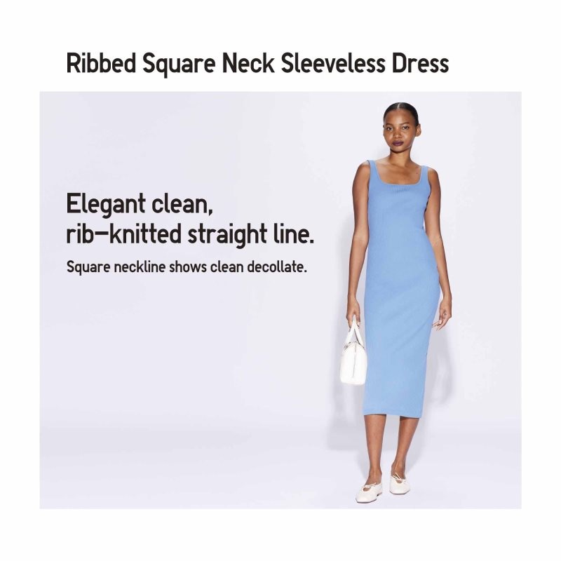 Beige Women Uniqlo Ribbed Square Neck Sleeveless Dress | USA DOGCL-0465