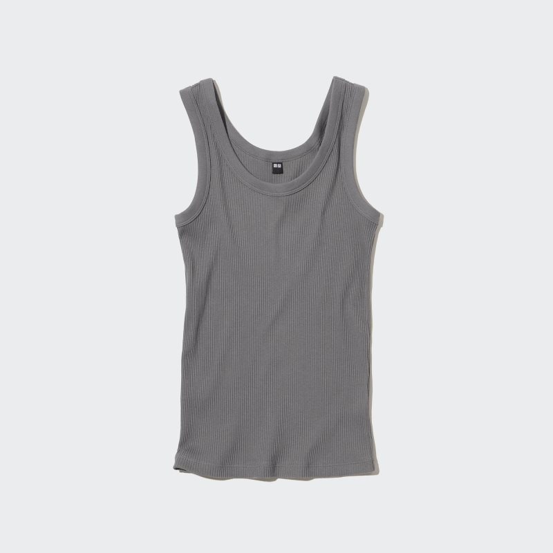 Beige Women Uniqlo Ribbed Tank Tops | USA NTWIA-7618