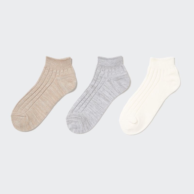 Beige Women Uniqlo Short 3 Pack (Mix Yarn Ribbed) Socks | USA OFPDH-6147