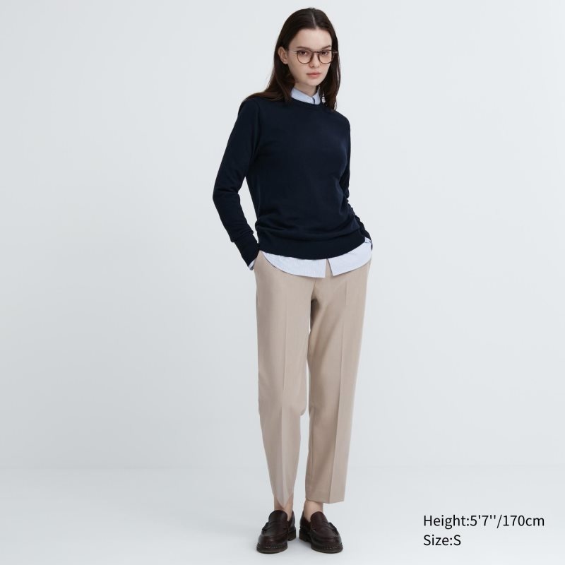 Beige Women Uniqlo Smart Ankle (2-way Stretch) Pants | USA UTPKQ-4632