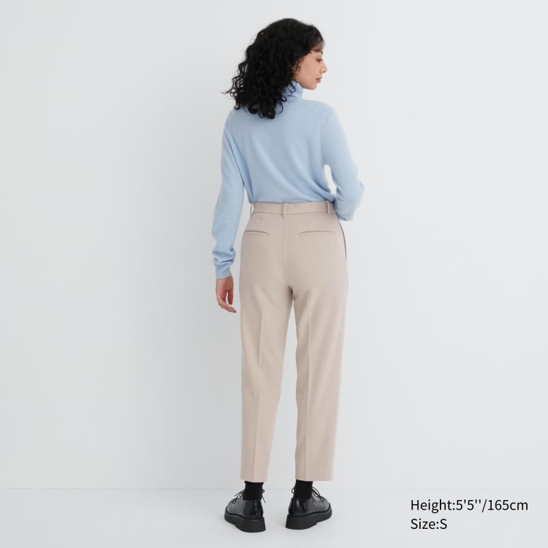 Beige Women Uniqlo Smart Brushed Ankle Pants | USA ZODNE-1437