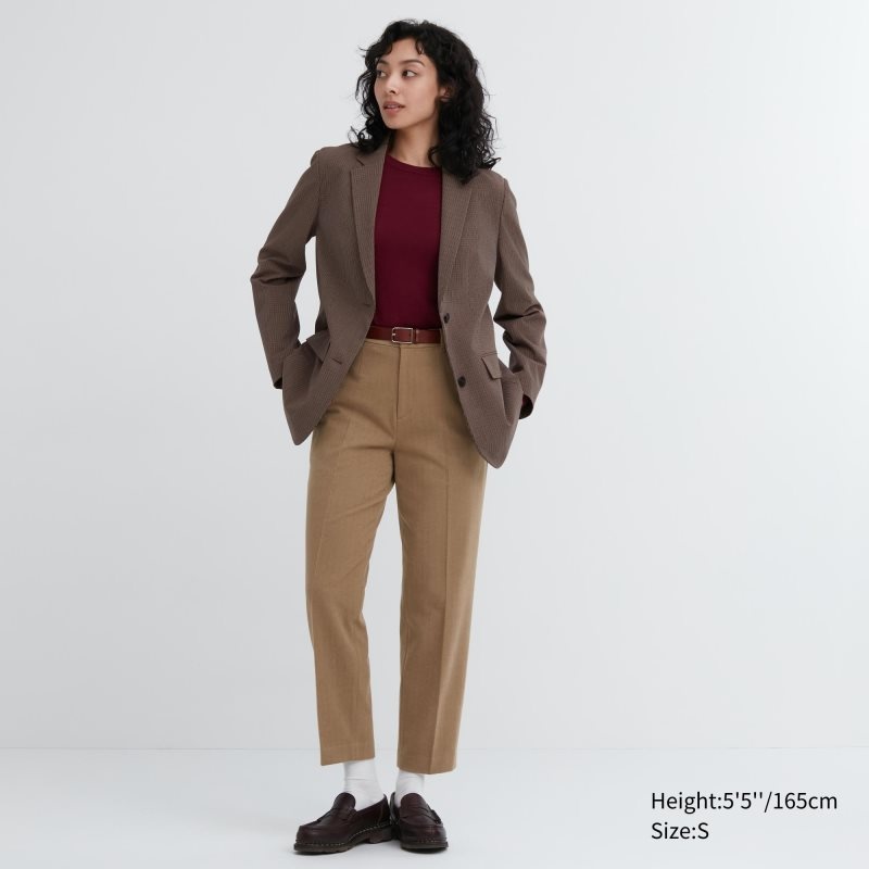 Beige Women Uniqlo Smart Brushed Ankle Pants | USA FYLDE-1245