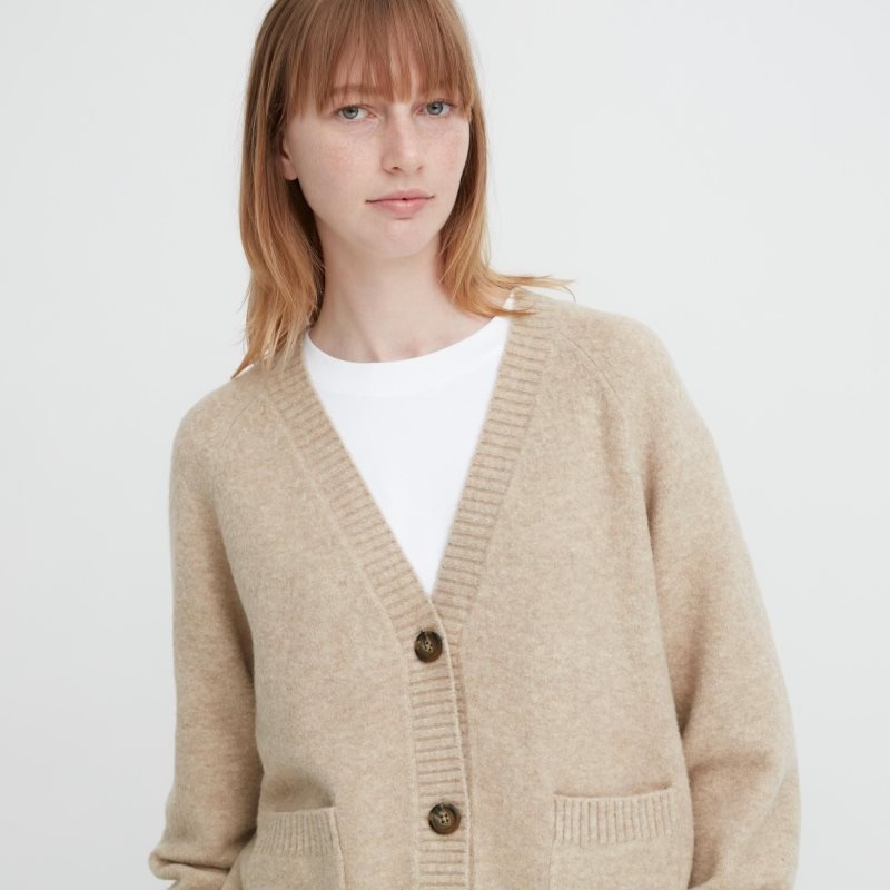 Beige Women Uniqlo Souffle Yarn Short Cardigan | USA LABMP-2163