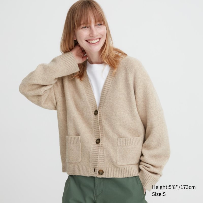 Beige Women Uniqlo Souffle Yarn Short Cardigan | USA LABMP-2163