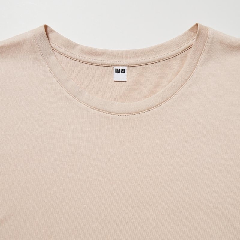 Beige Women Uniqlo Supima® Cotton Crew Neck Short-sleeve T Shirts | USA DUYOQ-8017