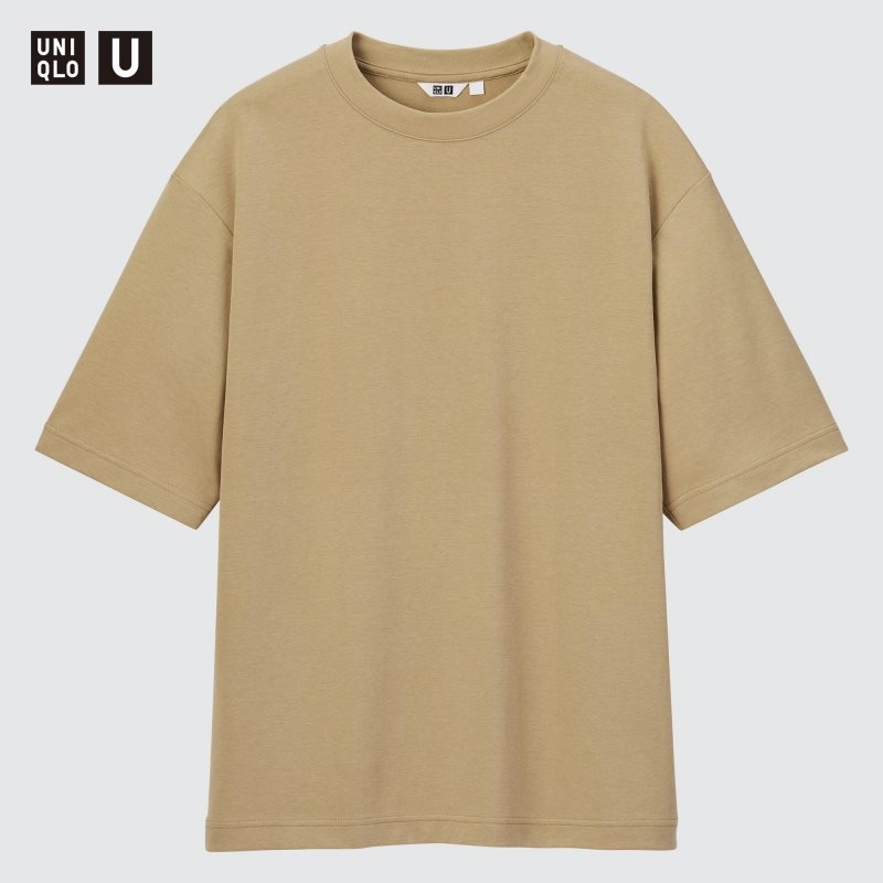 Beige Women Uniqlo U Airism Cotton Oversized Crew Neck Half-sleeve T Shirts | USA VXCEW-6543