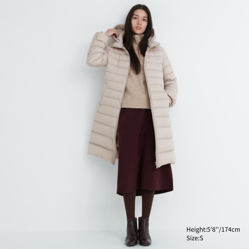 Beige Women Uniqlo Ultra Light Down Long Coats | USA NYPKM-8701