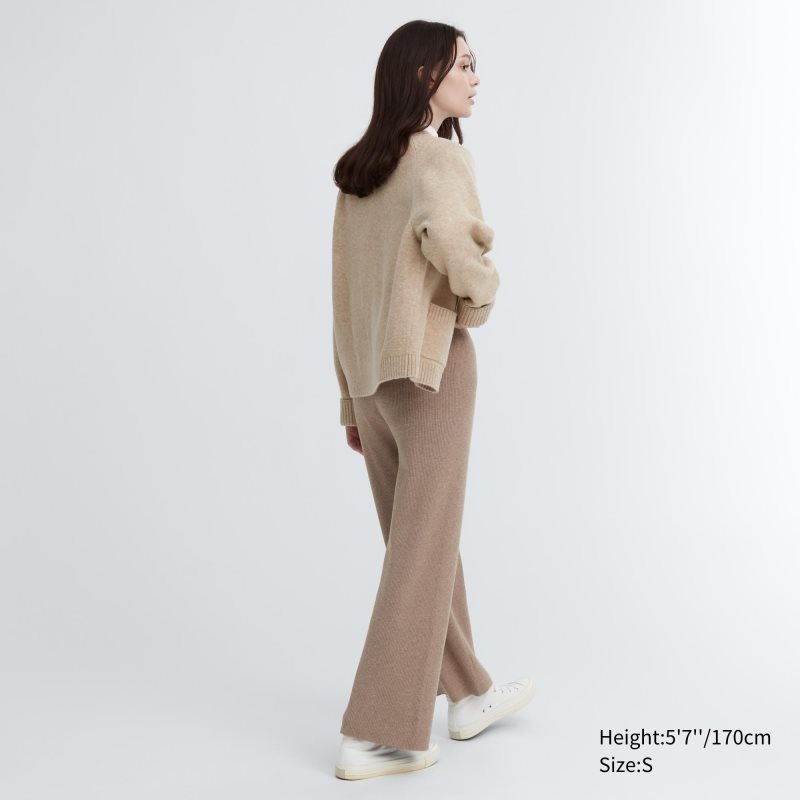 Beige Women Uniqlo Washable Knit Ribbed Pants | USA LFUHD-6407