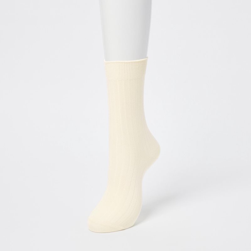 Beige Women Uniqlo Wide Ribbed (3 Pairs) Socks | USA ALFQE-4758