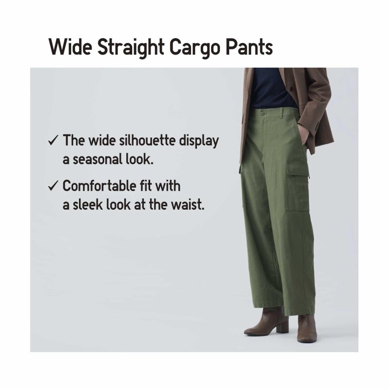 Beige Women Uniqlo Wide Straight Cargo Pants | USA QPYFO-5491