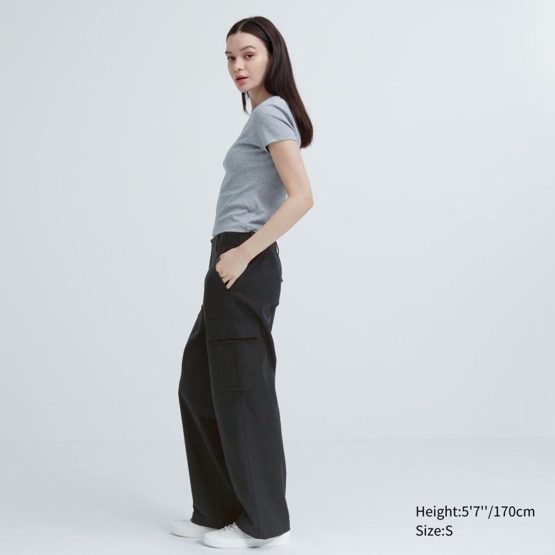 Beige Women Uniqlo Wide Straight Cargo Pants | USA QPYFO-5491