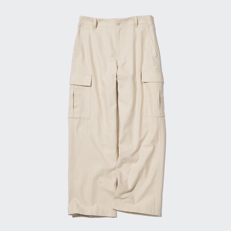 Beige Women Uniqlo Wide Straight Cargo Pants | USA QPYFO-5491