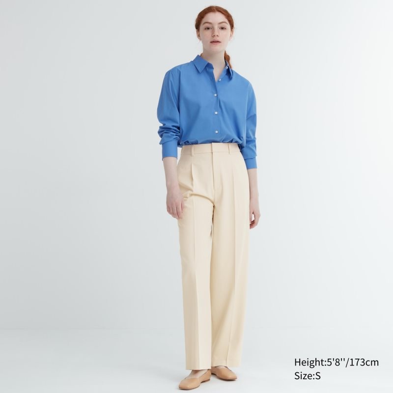 Beige Women Uniqlo Wide-fit Pleated (Tall) Pants | USA GWOMB-1642