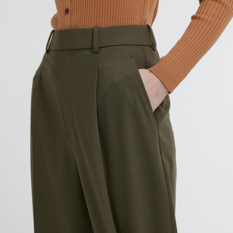 Beige Women Uniqlo Wide-fit Pleated (Tall) Pants | USA WJEUS-2035