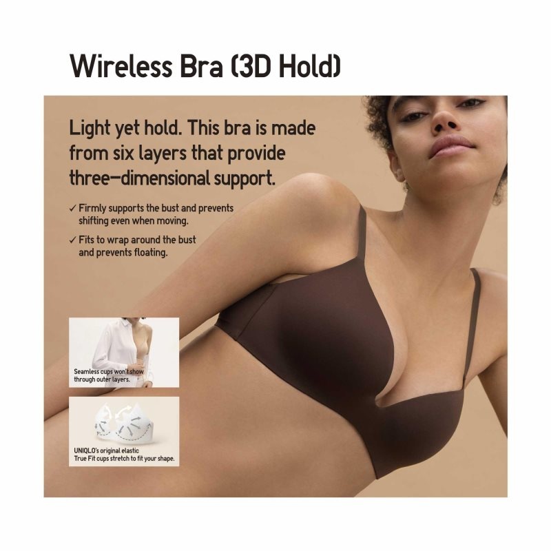 Beige Women Uniqlo Wireless (3d Hold) Bras | USA FJYAC-8549