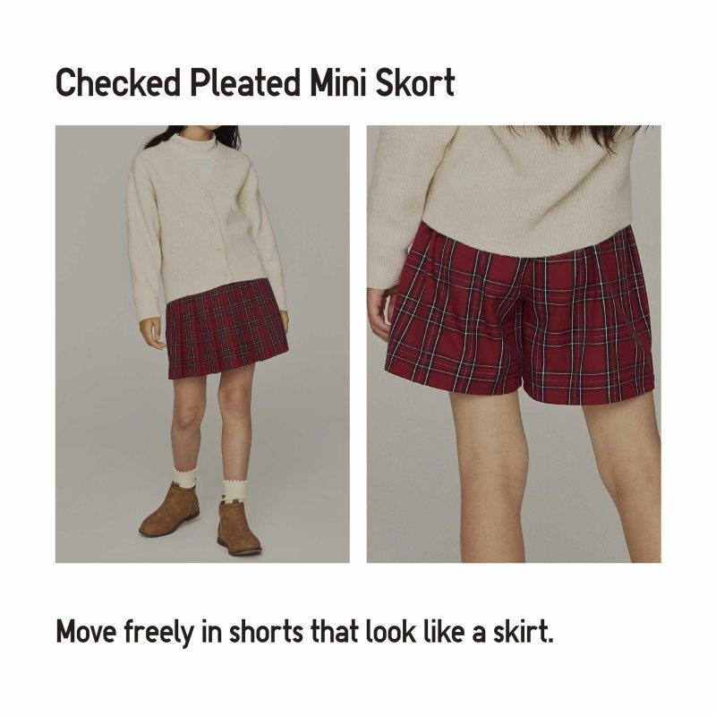 Black Kids Uniqlo Checked Pleated Mini Skort Skirts | USA GMIVW-4536