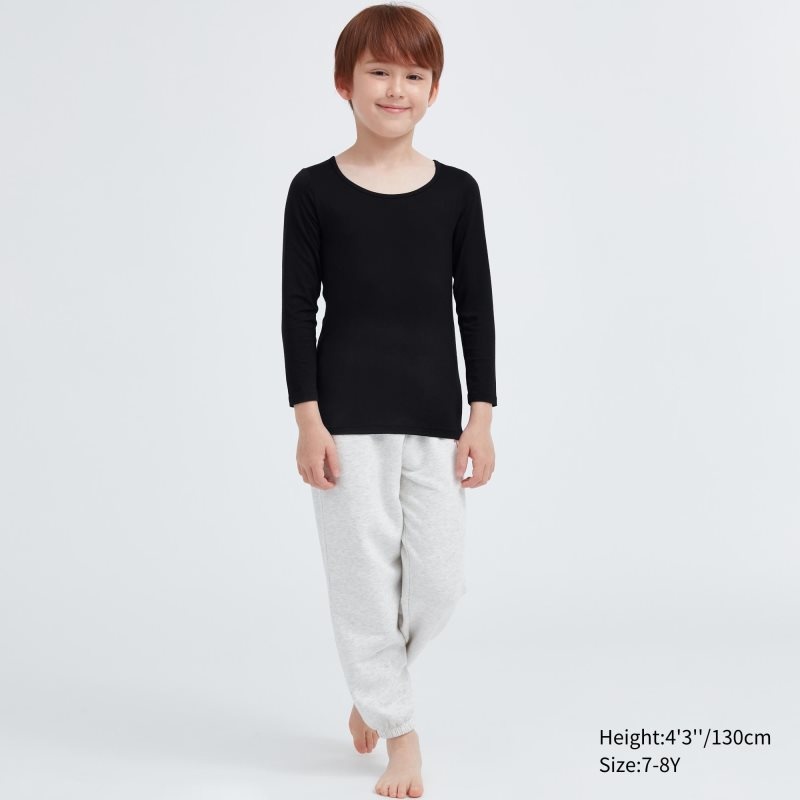 Black Kids Uniqlo Heattech Scoop Neck Long-sleeve T Shirts | USA GVRUP-8702