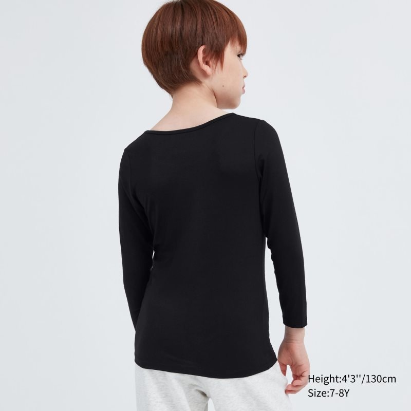 Black Kids Uniqlo Heattech Scoop Neck Long-sleeve T Shirts | USA GVRUP-8702