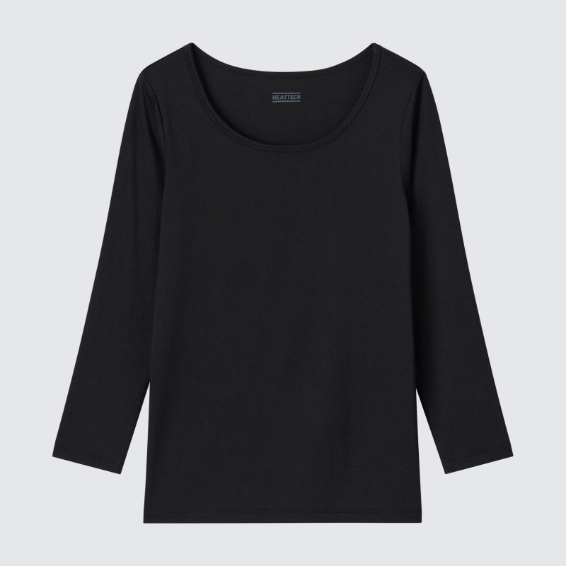 Black Kids Uniqlo Heattech Scoop Neck Long-sleeve T Shirts | USA GVRUP-8702