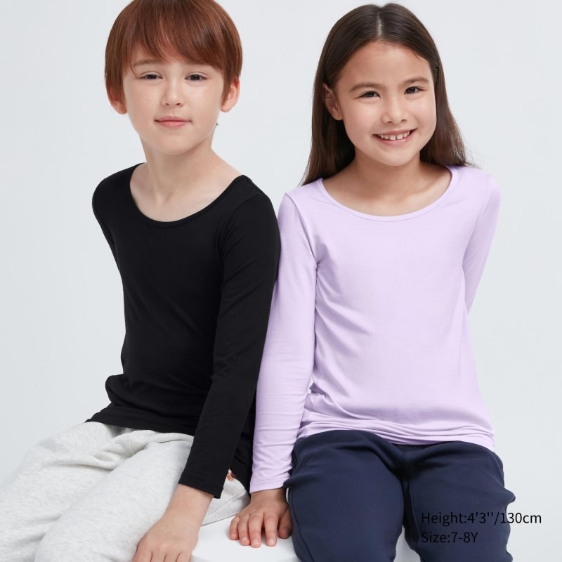 Black Kids Uniqlo Heattech Scoop Neck Long-sleeve T Shirts | USA GVRUP-8702