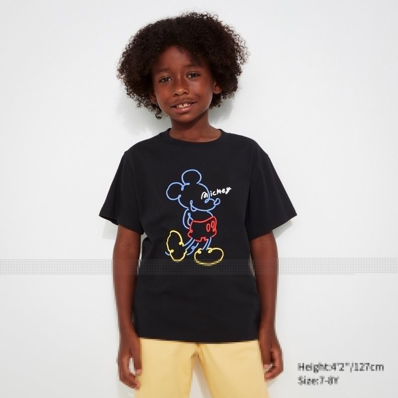 Black Kids Uniqlo Mickey Stands Ut (Short Sleeve Graphic) T Shirts | USA EBJKG-6725