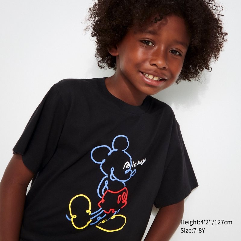 Black Kids Uniqlo Mickey Stands Ut (Short Sleeve Graphic) T Shirts | USA EBJKG-6725