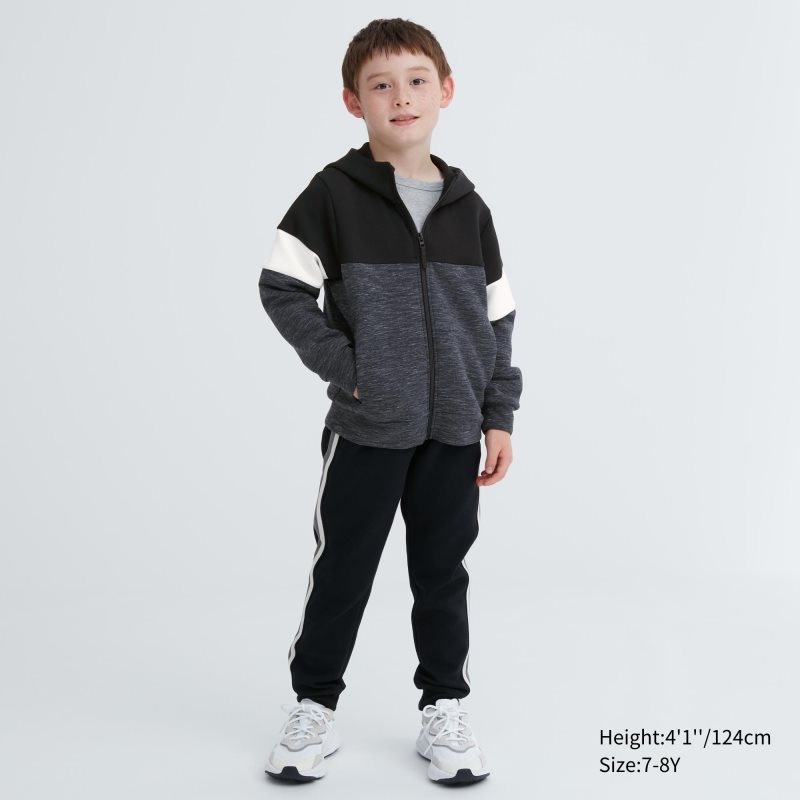 Black Kids Uniqlo Ultra Stretch Dry Sweat Long-sleeve Full-zip (Color Block) Hoodie | USA LYOPM-9425