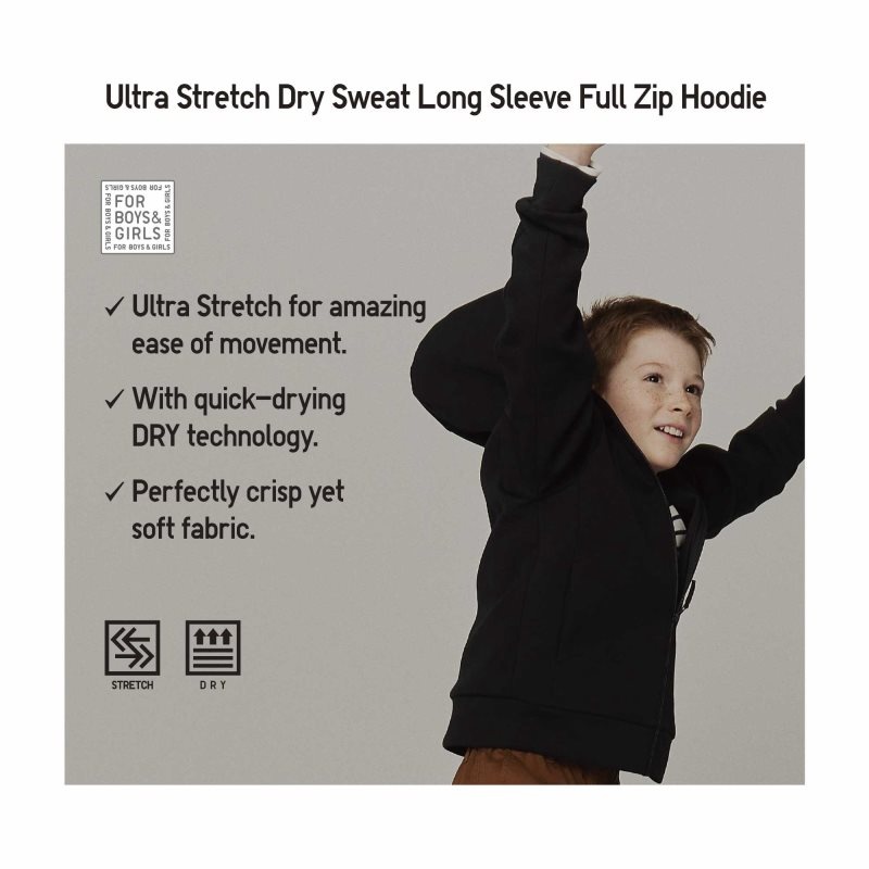 Black Kids Uniqlo Ultra Stretch Dry Sweat Long-sleeve Full-zip (Color Block) Hoodie | USA LYOPM-9425