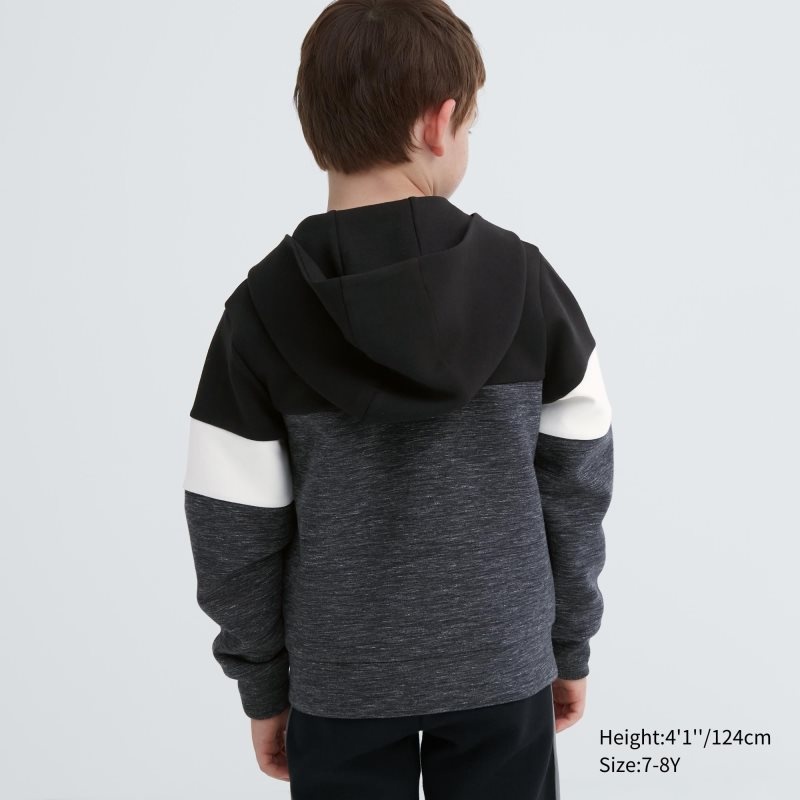 Black Kids Uniqlo Ultra Stretch Dry Sweat Long-sleeve Full-zip (Color Block) Hoodie | USA LYOPM-9425